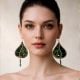 Handmade Jewelry Green Beaded Leaf Earrings